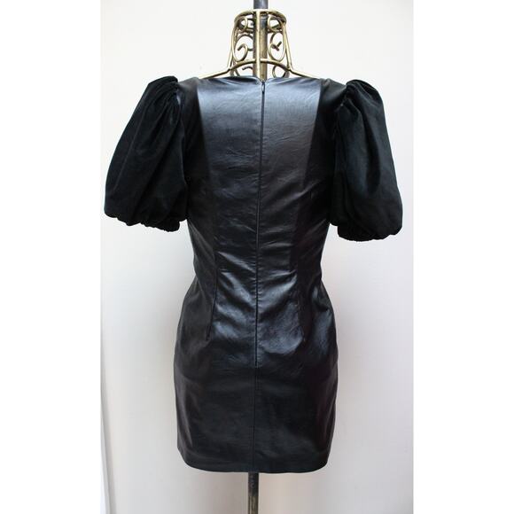 La Semaine Paris Black Elisa Faux Leather Velvet Puff Sleeve Dress Size 36/US 4 - Picture 6 of 8